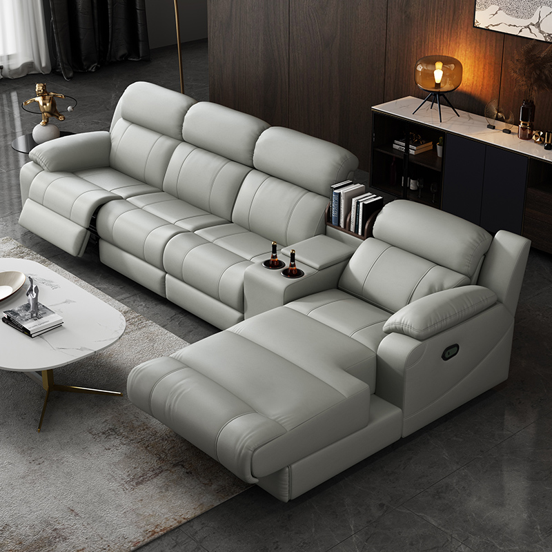 3-Seater Gray Power Reclining Sofa with Console product detail view 2