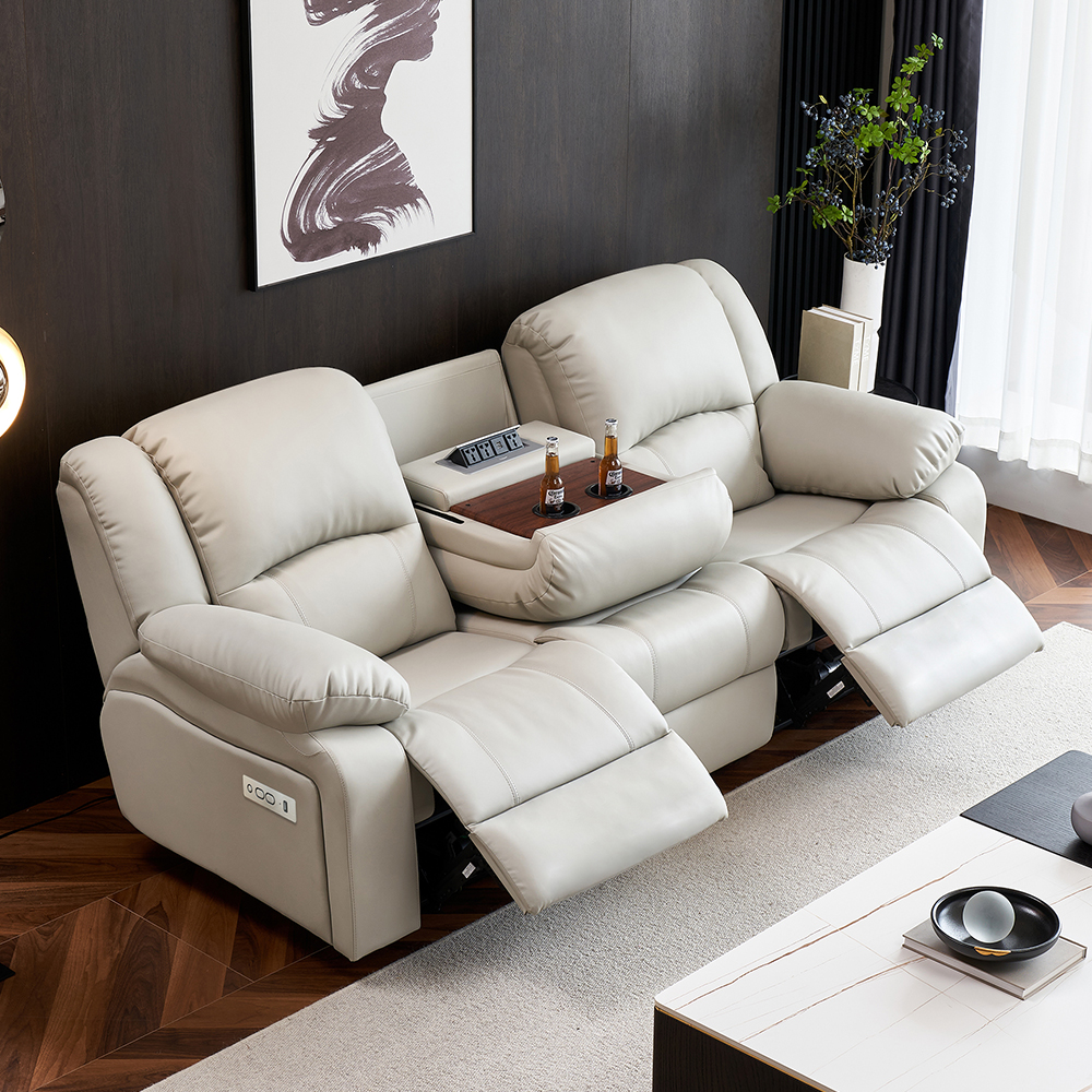 Cream Power Reclining Sofa with Console product detail view 2