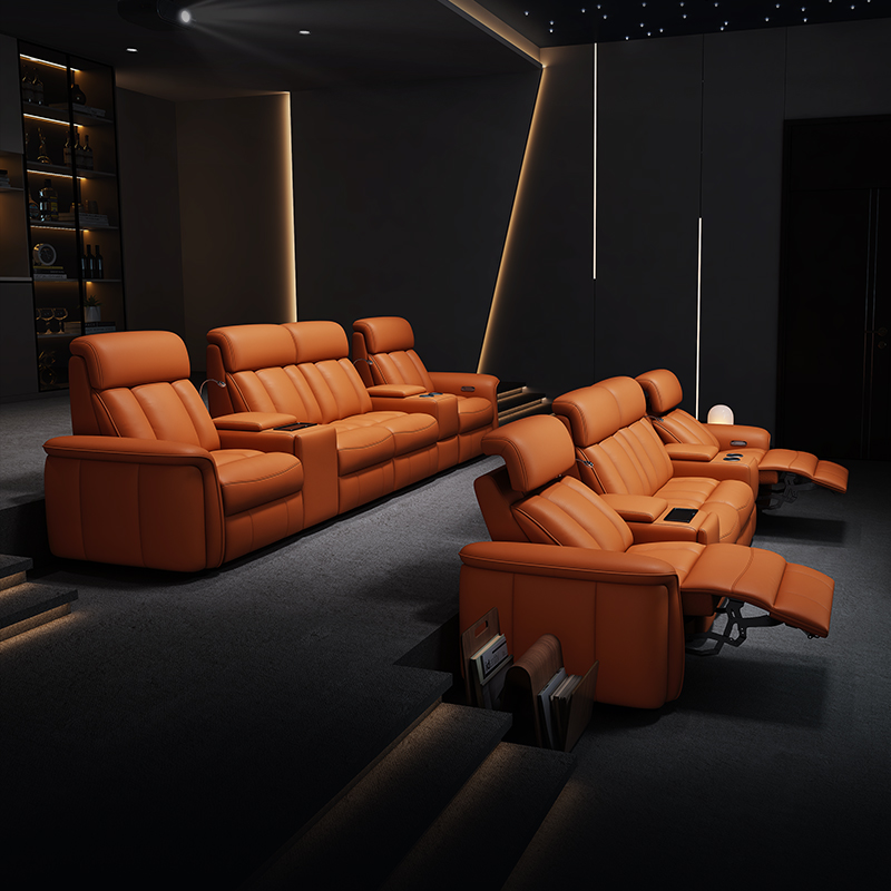 Orange Leather-Upholstered Power Reclining Sofa product detail view 2