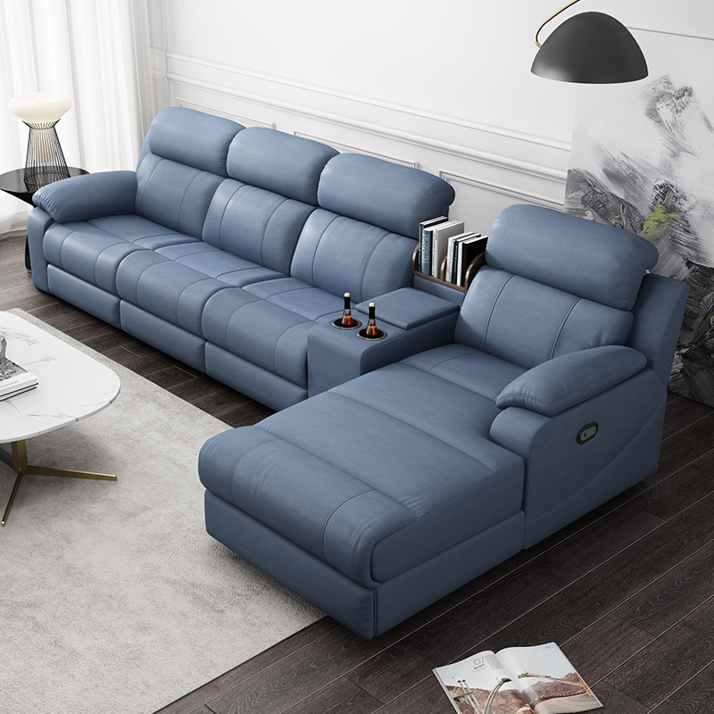 Blue L-Shaped Sectional Sofa with Console product detail view 2