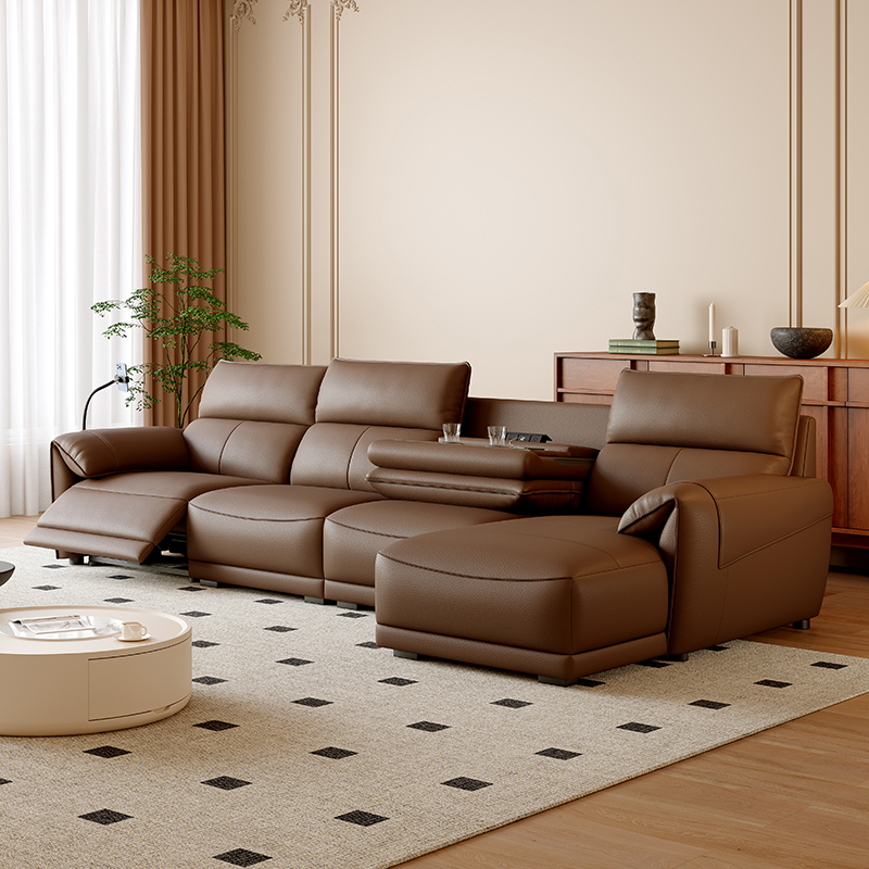 PU Leather Three-Seater Sofa with Console product detail view 2