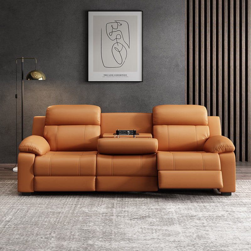 3-Seater Orange Power Reclining Sofa with Console product detail view 3