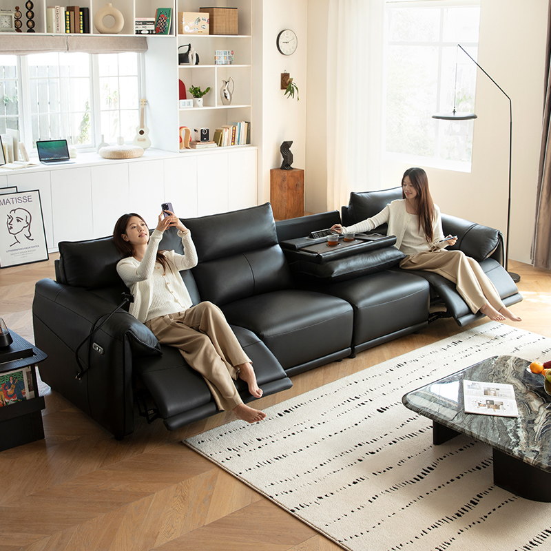 Black Genuine Leather Power Reclining Sofa product detail view 3