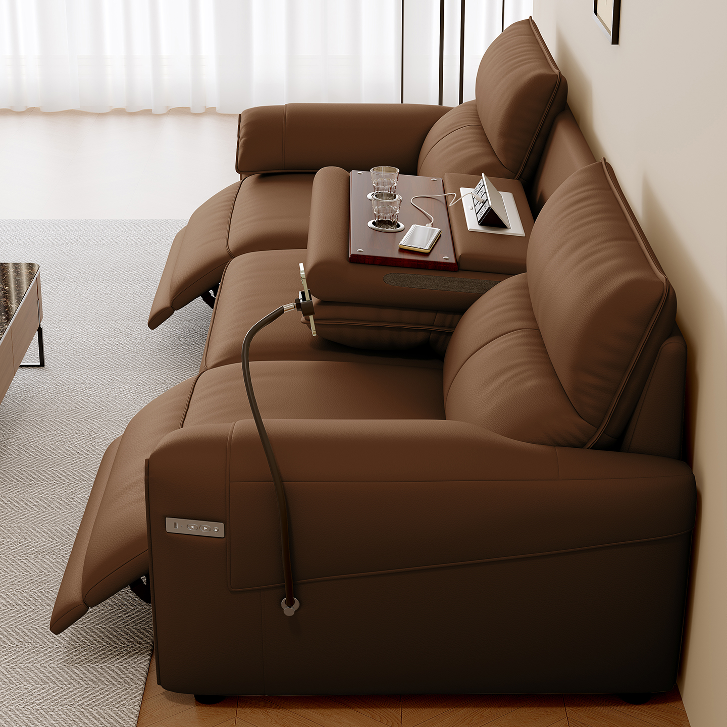 Brown Power Reclining Sofa for Media Rooms product detail view 3