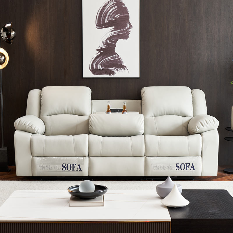 Cream Power Reclining Sofa with Console product detail view 3