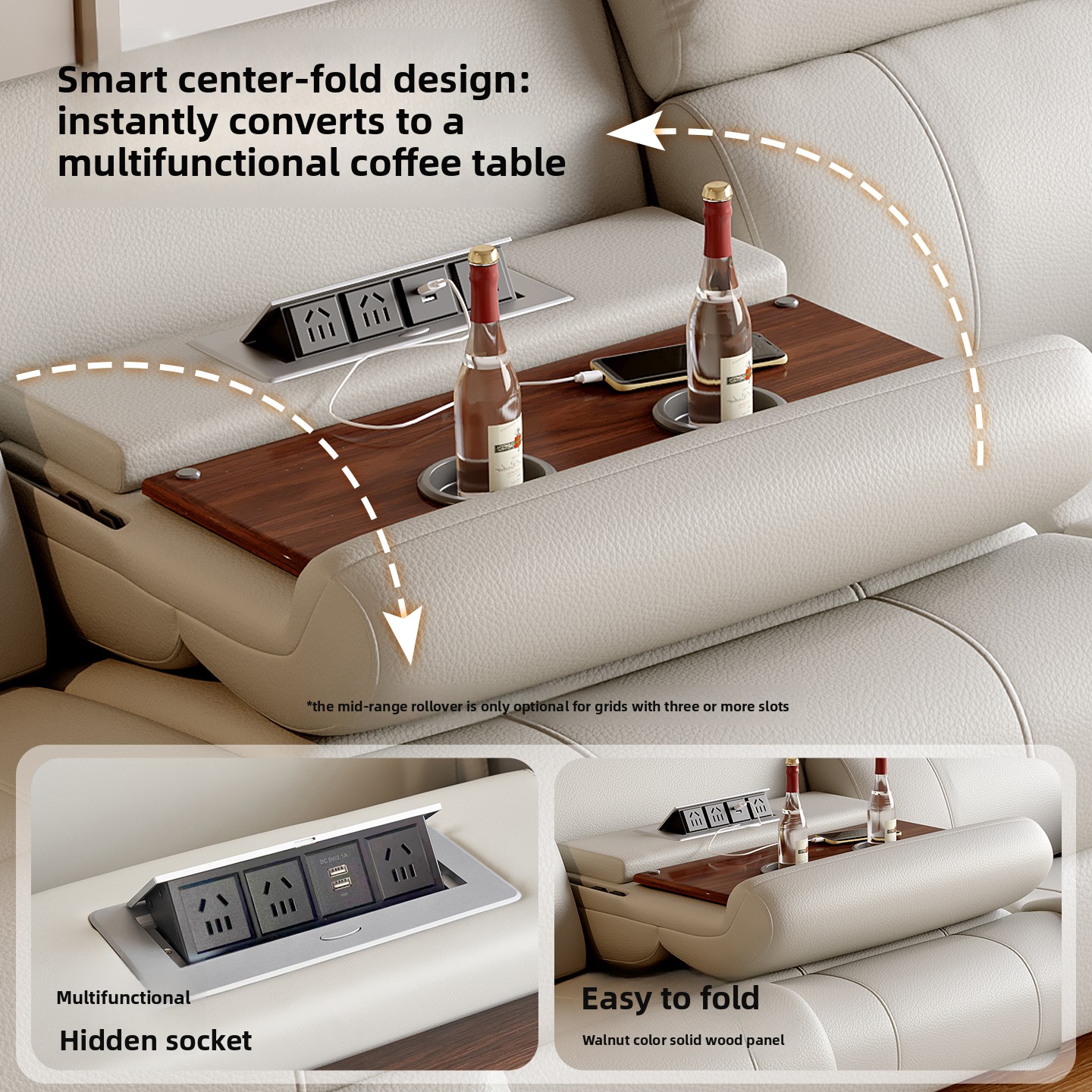 Light Gray Three-Seater Power Reclining Sofa product detail view 3