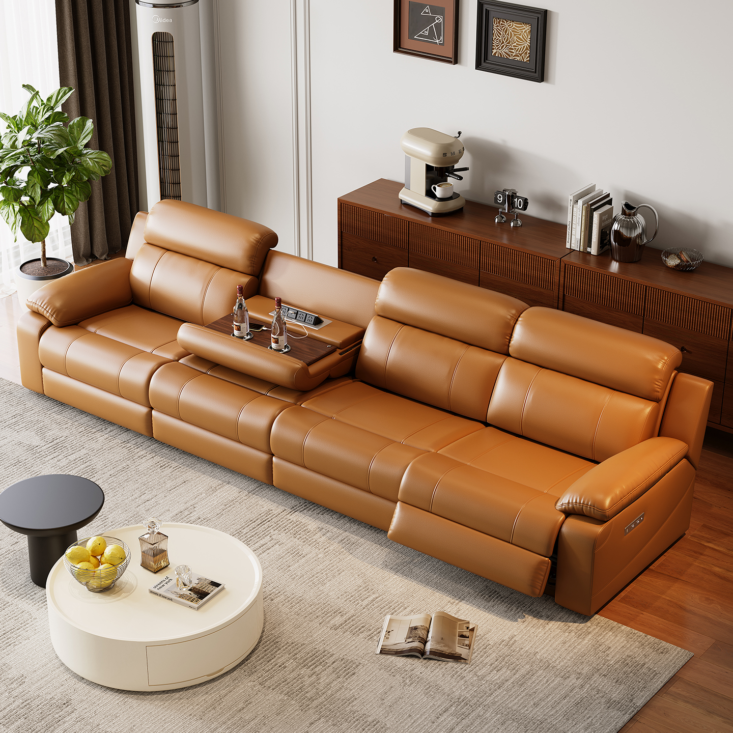Orange Leather Power Reclining Sofa with Console product detail view 3