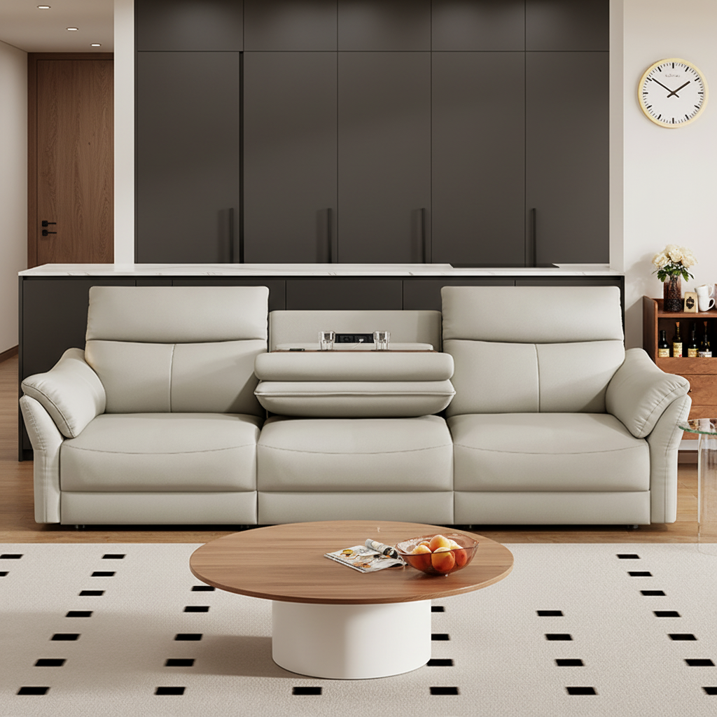 Light Gray Power Reclining Sofa with Console product detail view 3