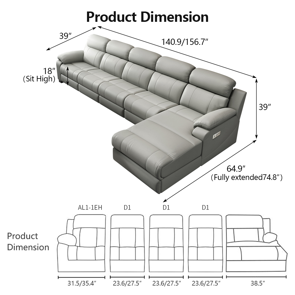 L-Shaped Power Reclining Sofa with Chaise product detail view 3