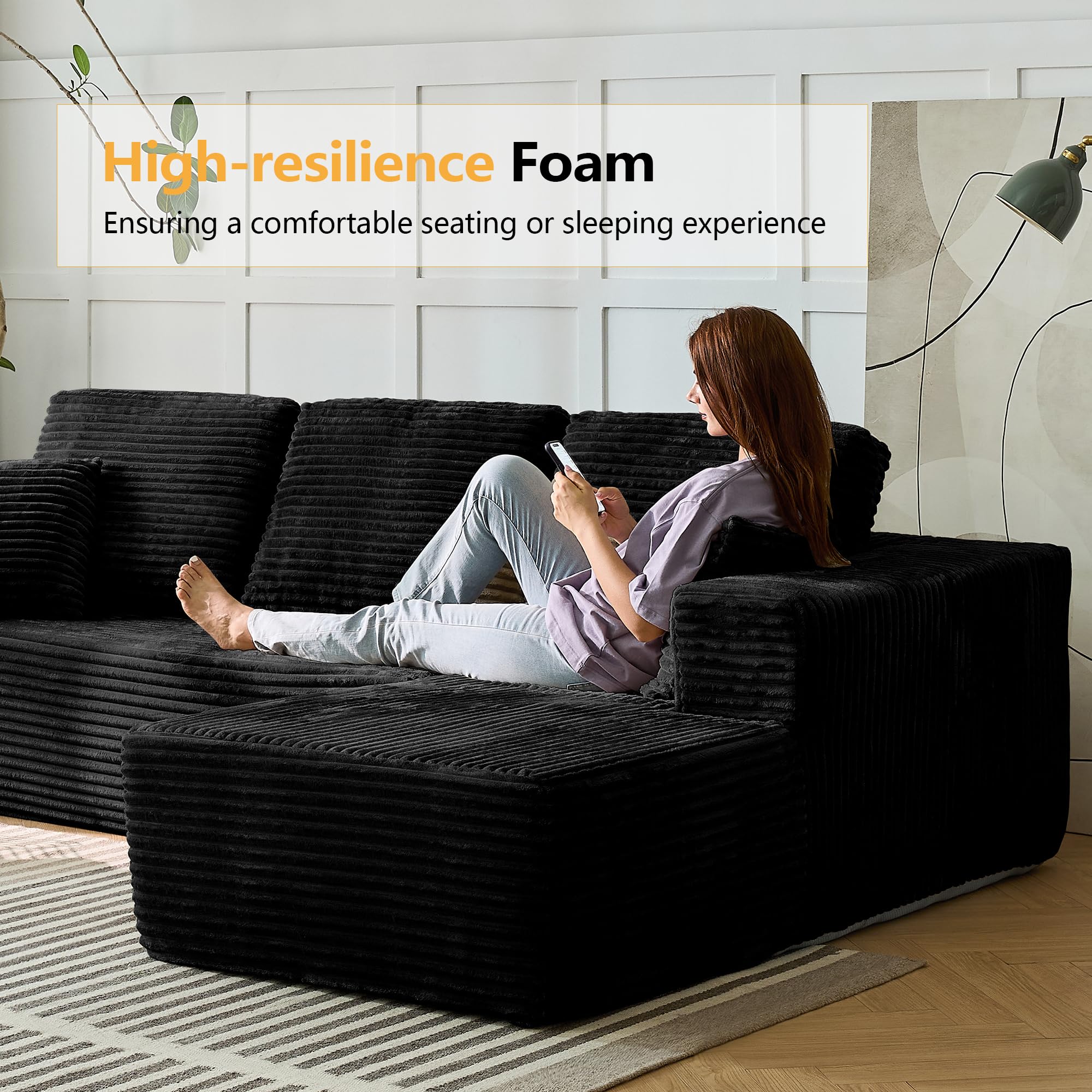 Black L-Shaped Sectional Sofa for Media Rooms product detail view 3