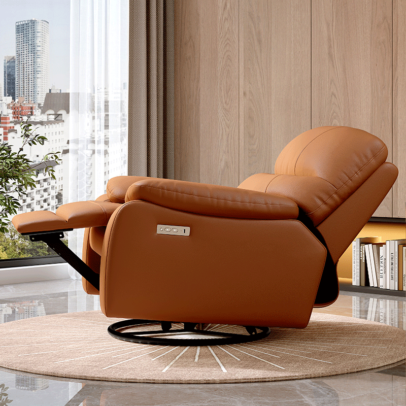 Orange Genuine Leather Manual Recliner Chair product detail view 3