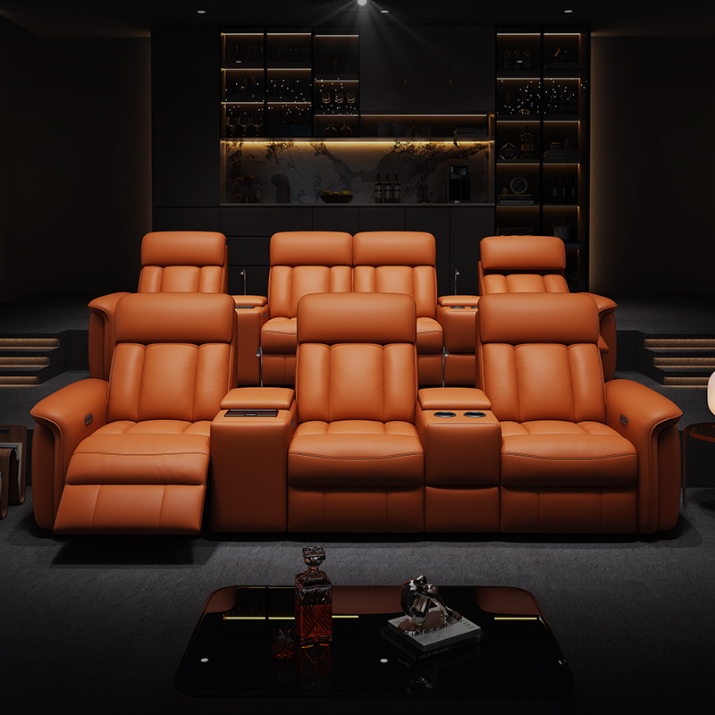 Orange Leather-Upholstered Power Reclining Sofa product detail view 3