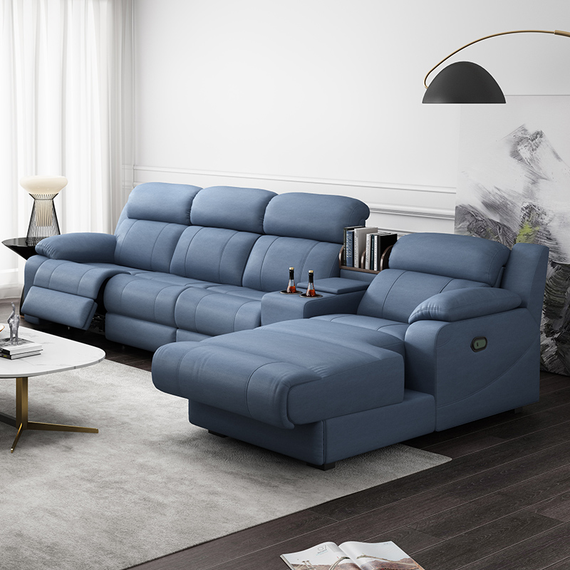 Blue L-Shaped Sectional Sofa with Console product detail view 3