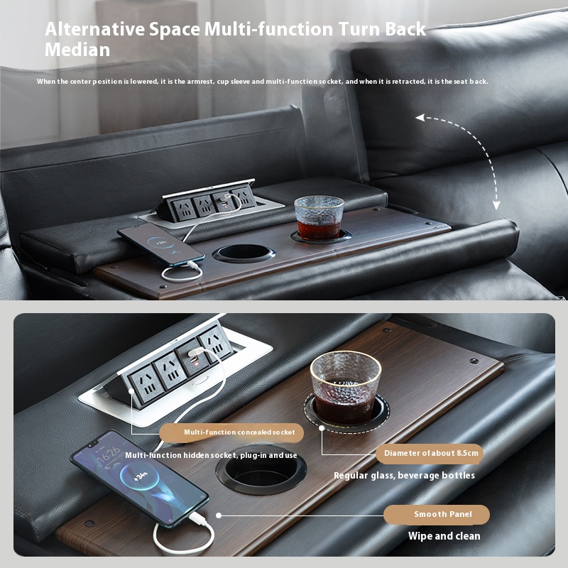 PU Leather Three-Seater Sofa with Console product detail view 3