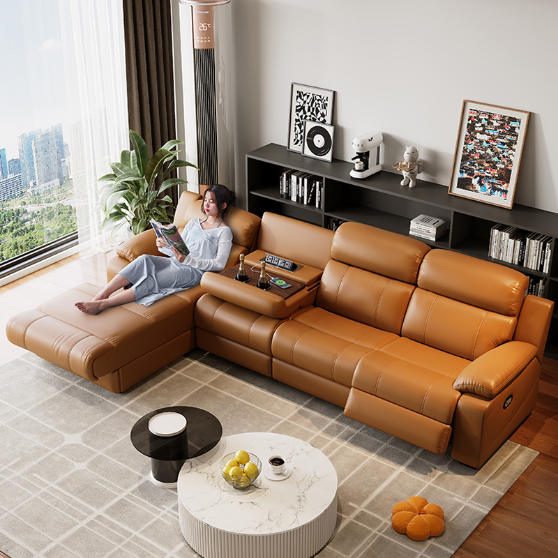 Corner Leather-Upholstered Power Reclining Sofa product detail view 3