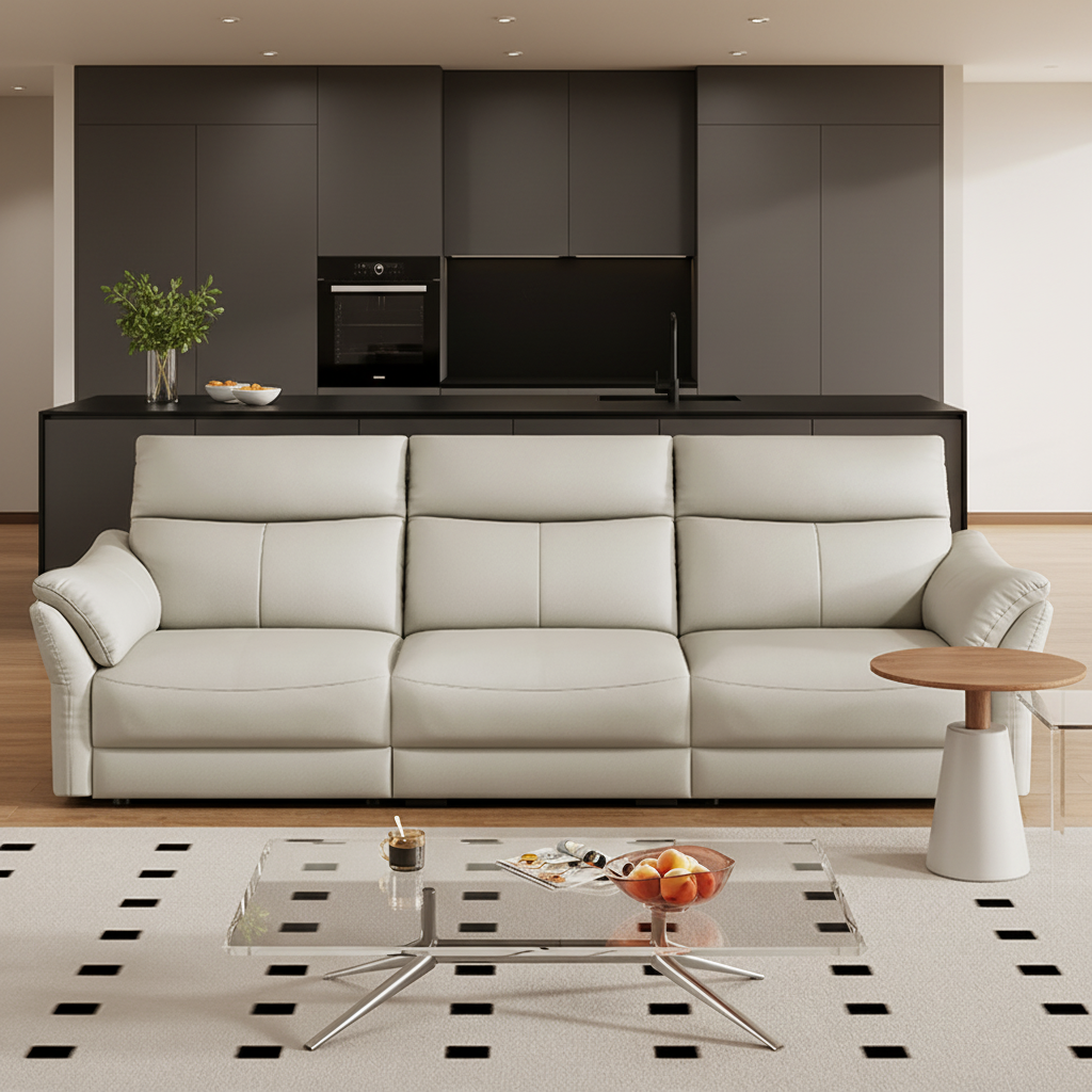 Light Gray Power Reclining Sofa with Console product detail view 4