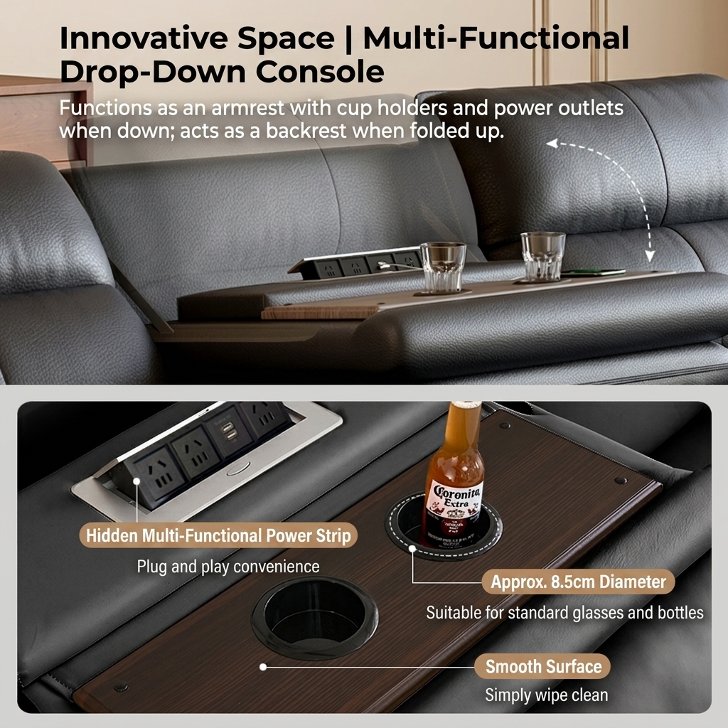 Genuine Leather 3+2 Power Reclining Sofa Set product detail view 4