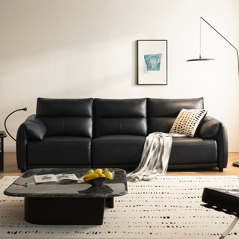 Black Genuine Leather Power Reclining Sofa product detail view 4
