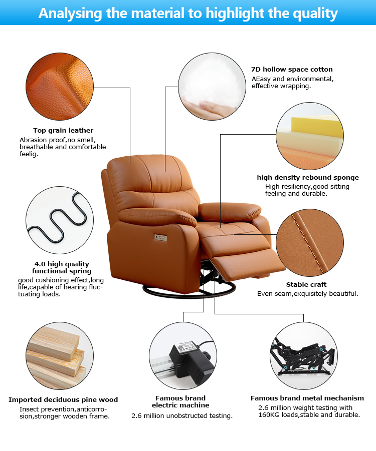 Orange Genuine Leather Manual Recliner Chair product detail view 4