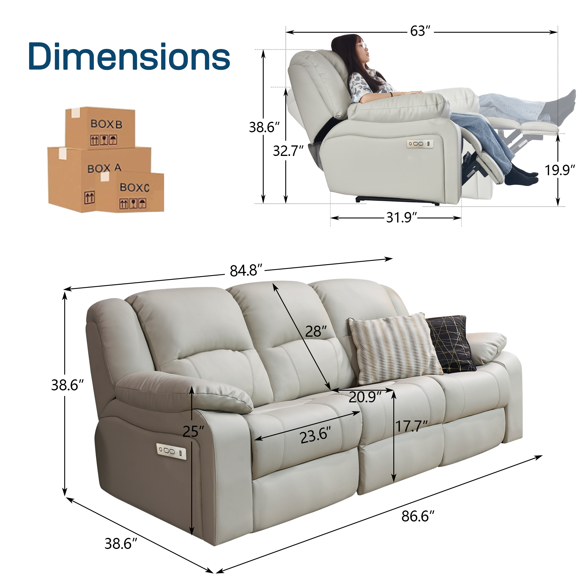 Three-Seater Power Reclining Sofa product detail view 4