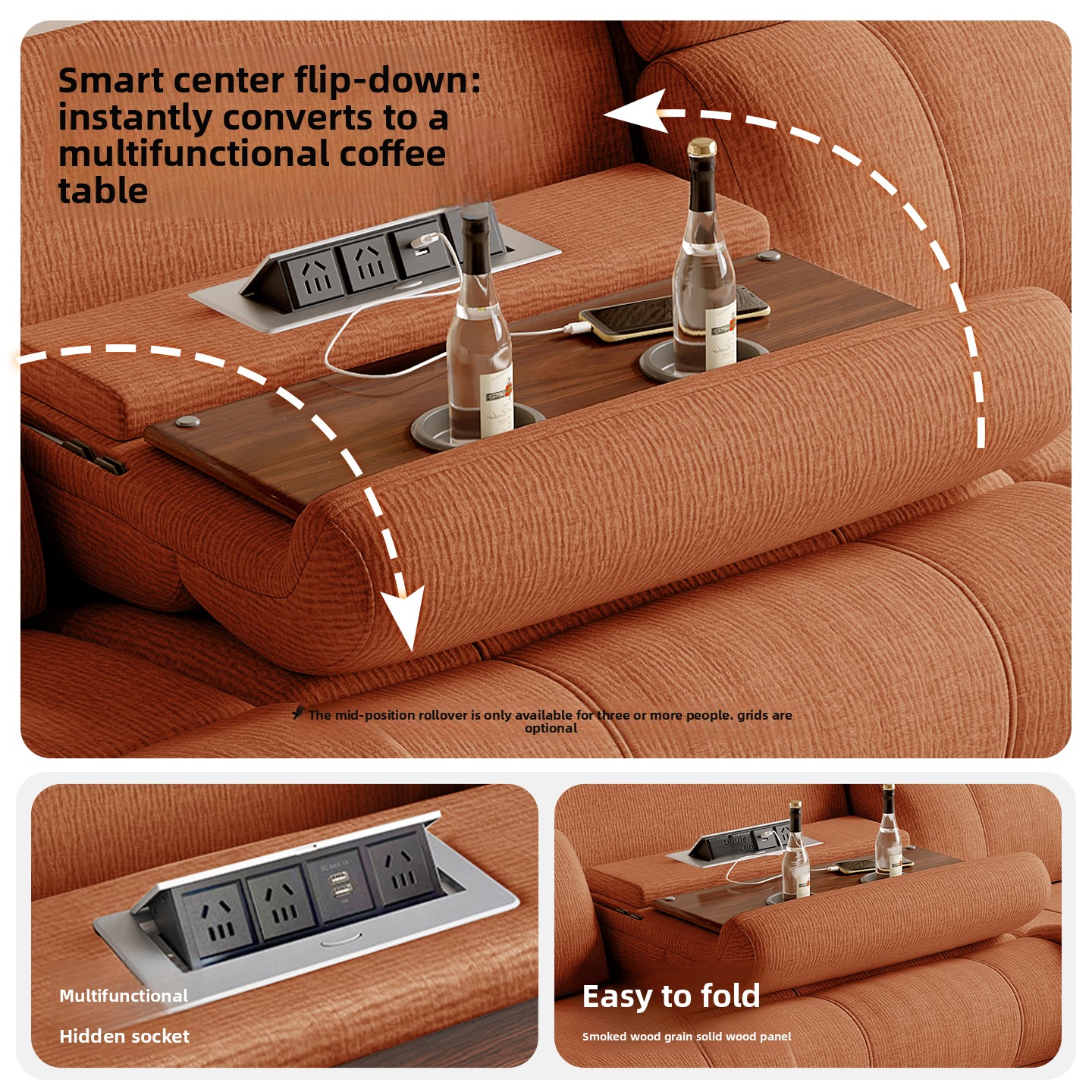 Orange Fabric Power Reclining Sofa with Console product detail view 4