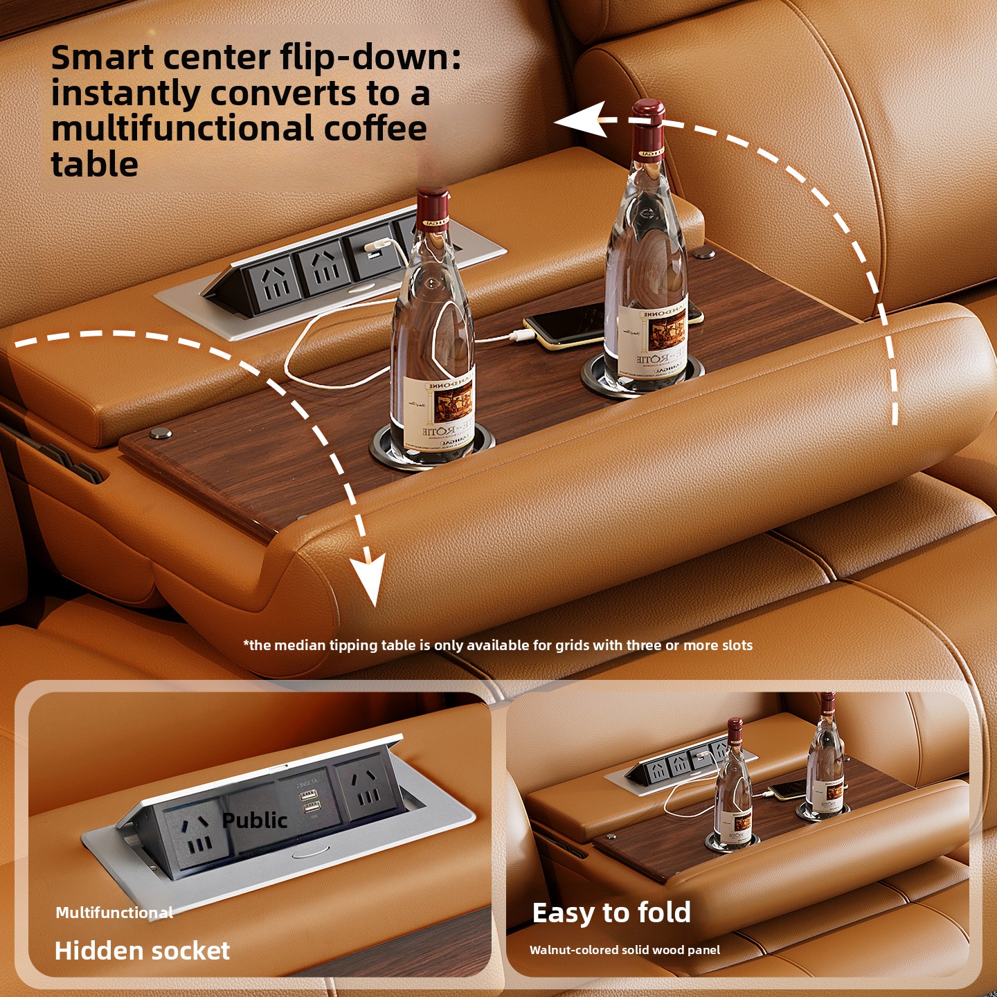 Orange Leather Power Reclining Sofa with Console product detail view 4