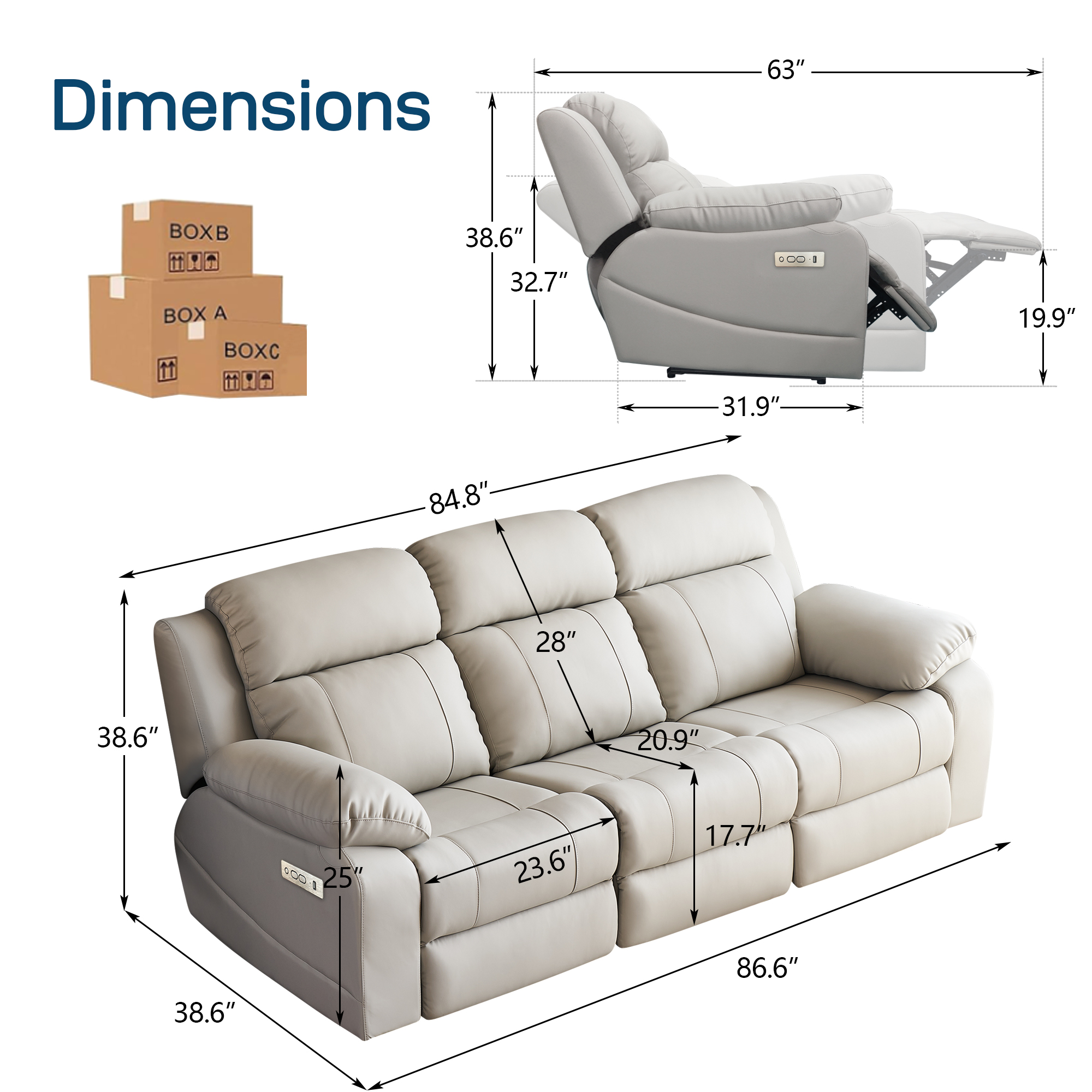 Power Reclining Sofa with Cup Holders product detail view 4