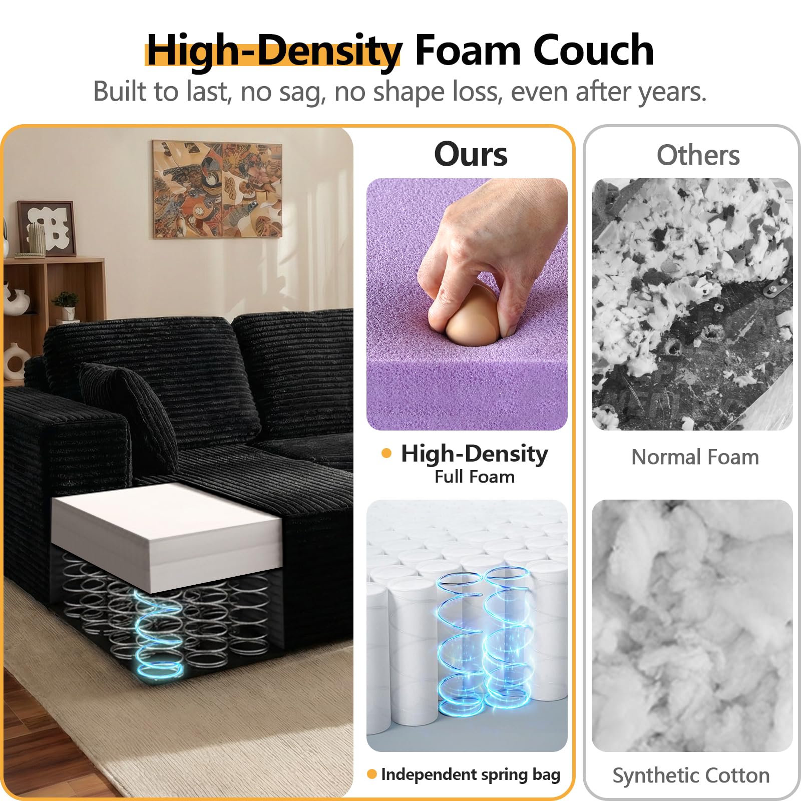 96-Inch Corduroy Compressed Sofa in a Box product detail view 4