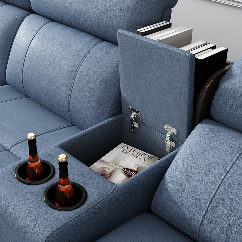 Blue L-Shaped Sectional Sofa with Console product detail view 4