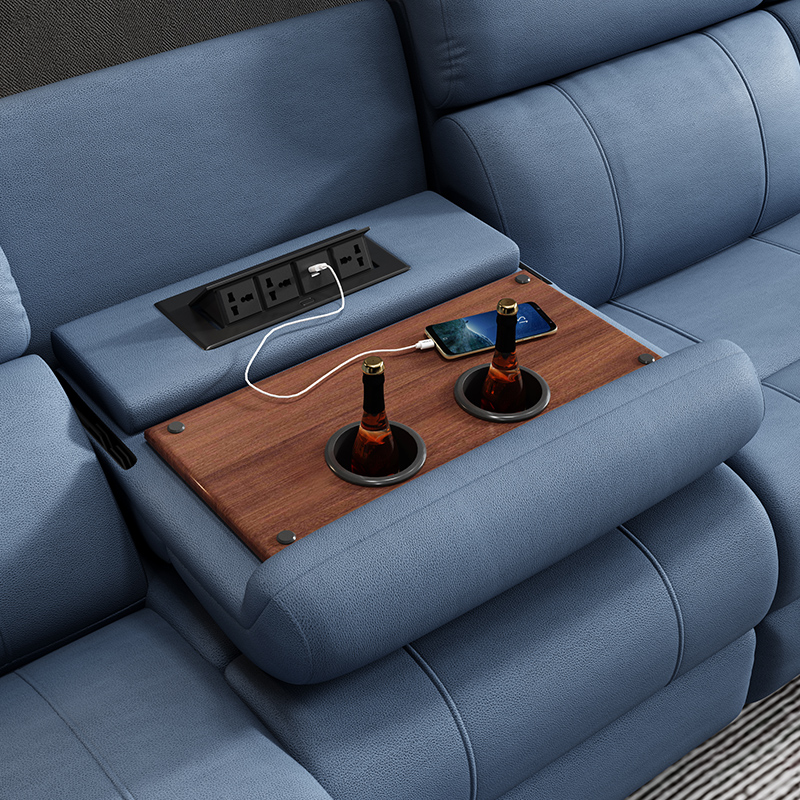 Blue Three-Seater Power Reclining Sofa product detail view 4