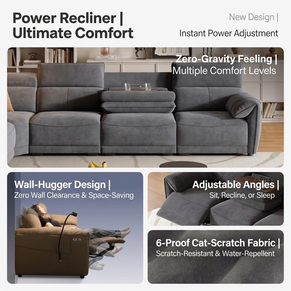 Fabric Power Reclining Sofa with Console product detail view 5
