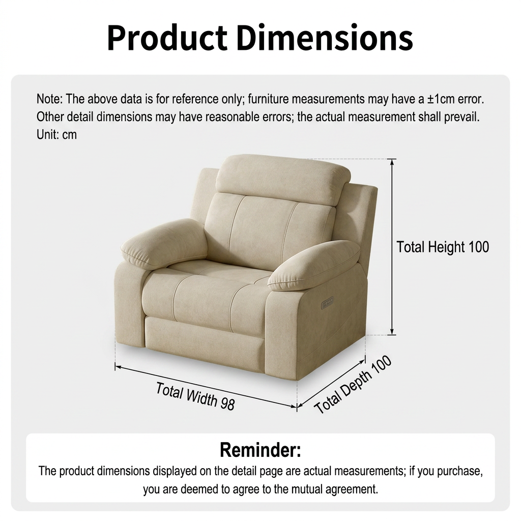 Fabric Power Recliner Chair with Padded Arms product detail view 5