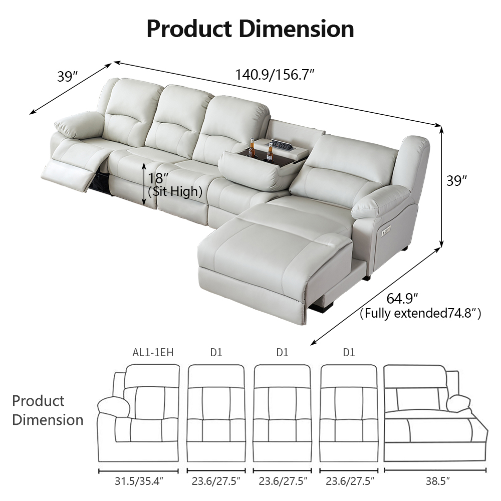 L-Shaped Power Reclining Sofa with Chaise product detail view 5