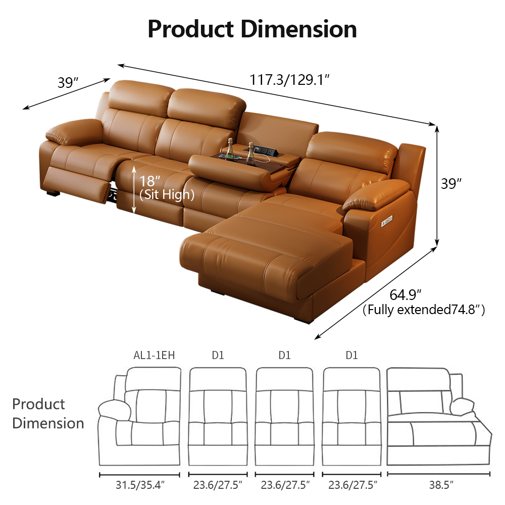 Corner Genuine Leather Power Reclining Sofa product detail view 5