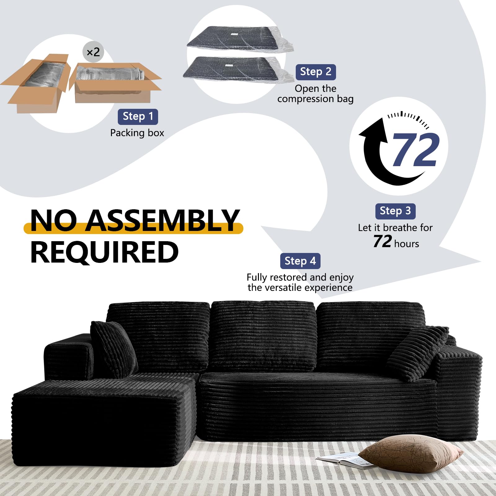 Black L-Shaped Sectional Sofa for Media Rooms product detail view 5