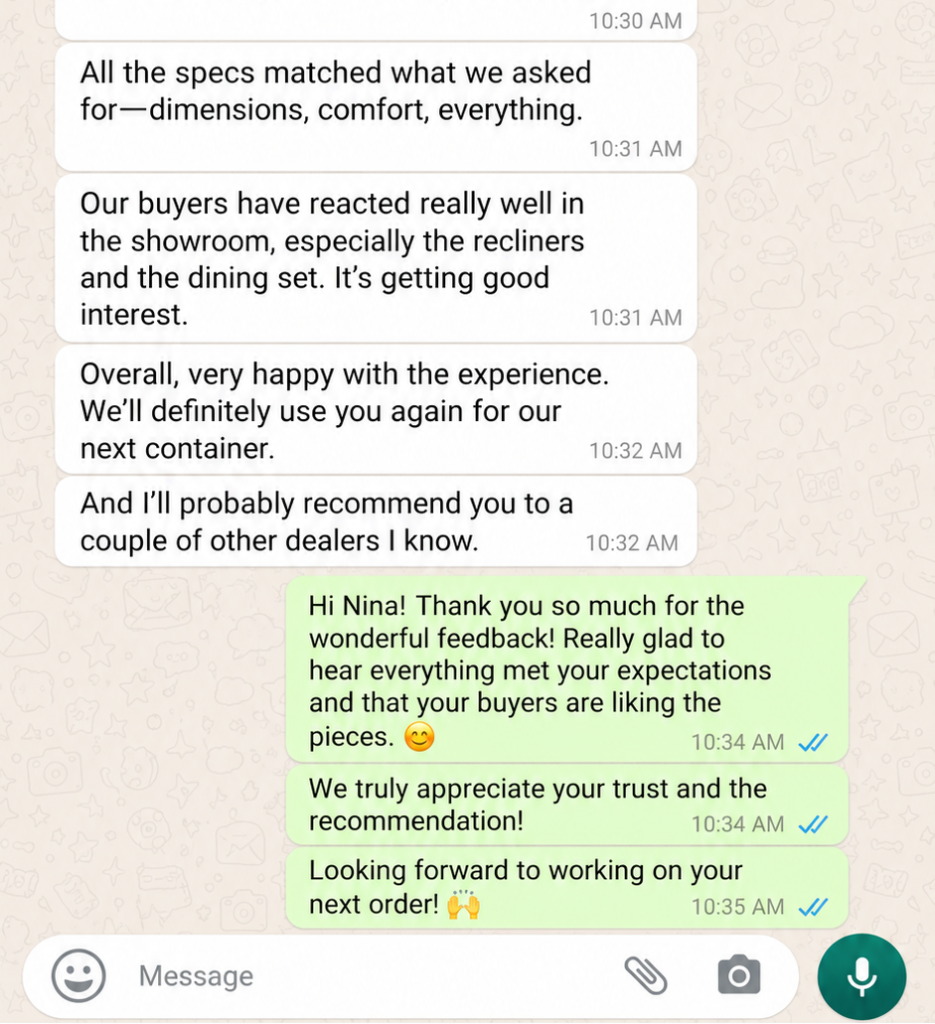 Customer review screenshot from a MOPAI furniture buyer